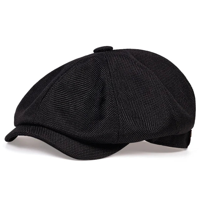 Vintage Linen Newsboy Cap - Black