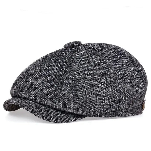 Vintage Linen Newsboy Cap - Black & White