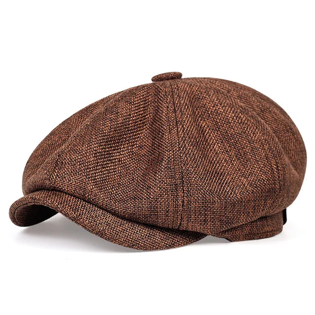 Vintage Linen Newsboy Cap - Brown