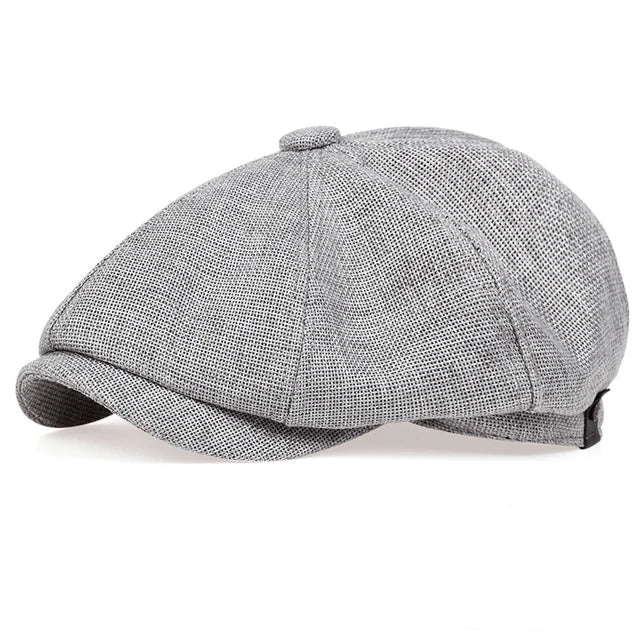 Vintage Linen Newsboy Cap - Light Gray