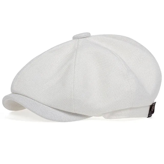 Vintage Linen Newsboy Cap - White