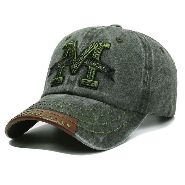 Vintage 'M' Embroidered Baseball Cap - Army Green