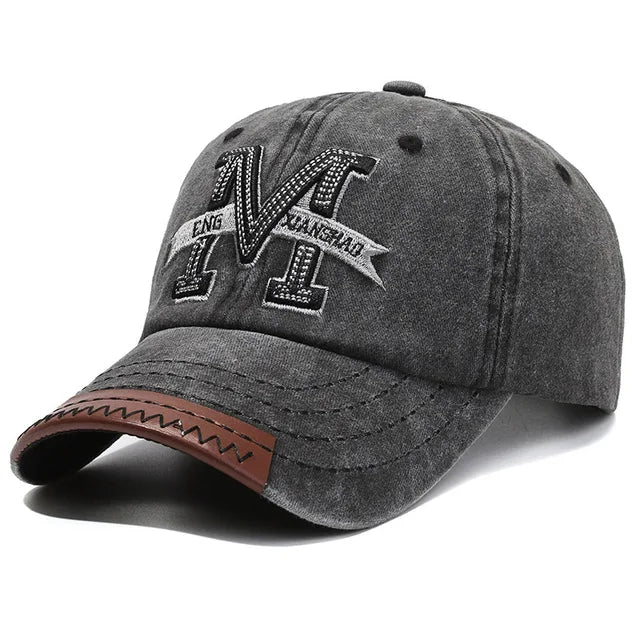 Vintage 'M' Embroidered Baseball Cap - Black