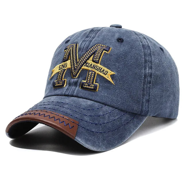 Vintage 'M' Embroidered Baseball Cap - Blue