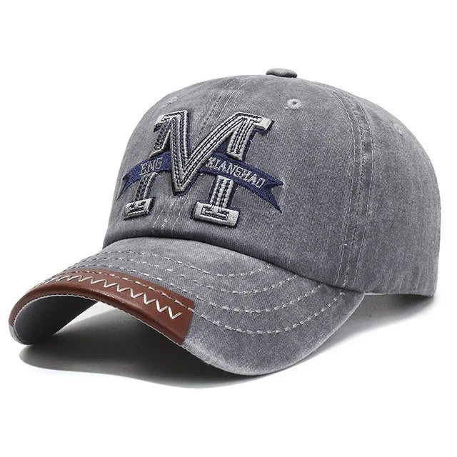 Vintage 'M' Embroidered Baseball Cap - Gray