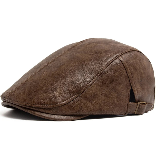 Vintage PU Leather Flat Cap - Brown