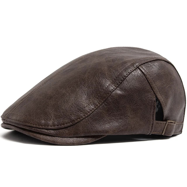 Vintage PU Leather Flat Cap - Khaki