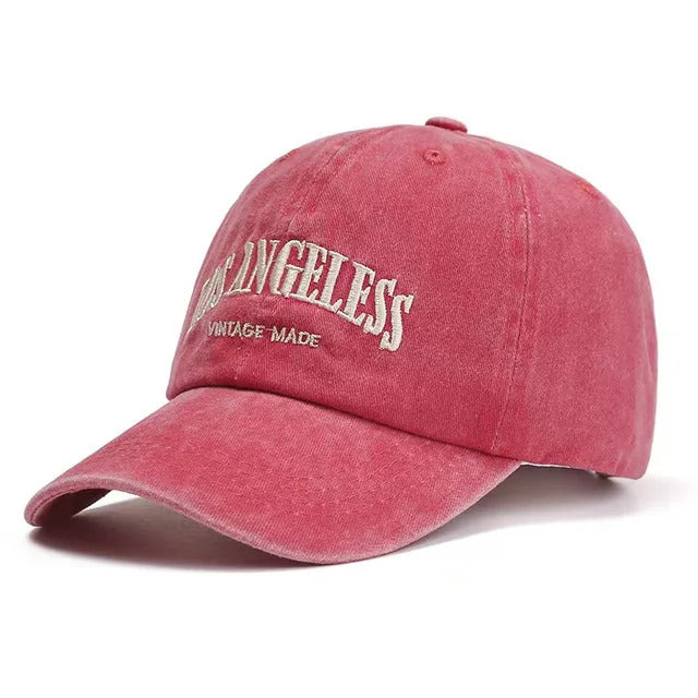 Vintage Washed Denim Baseball Cap – Red 