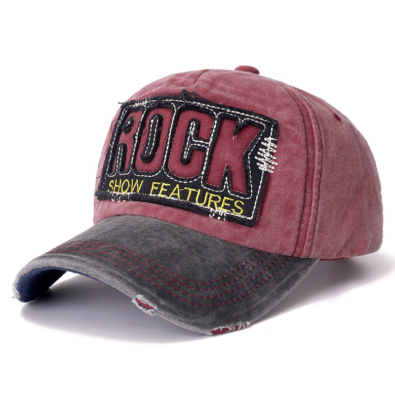  Vintage Washed ‘ROCK’ Baseball Cap - Black Red