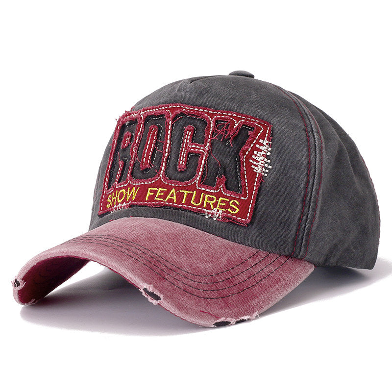  Vintage Washed ‘ROCK’ Baseball Cap - Red Black