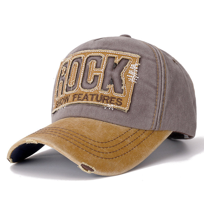  Vintage Washed ‘ROCK’ Baseball Cap - Yellow Coffee 