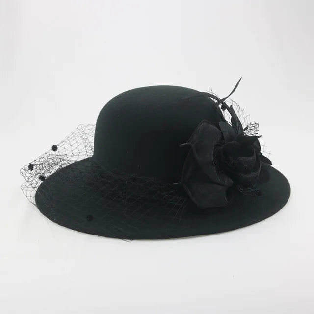 Vintage Wool Fascinator Hat - Black