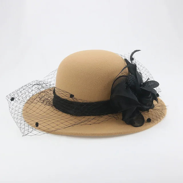 Vintage Wool Fascinator Hat - Khaki