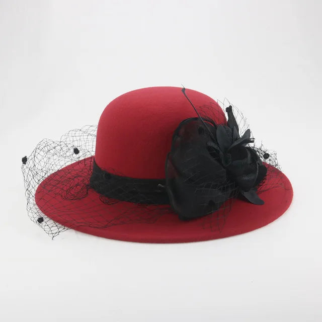 Vintage Wool Fascinator Hat - Red