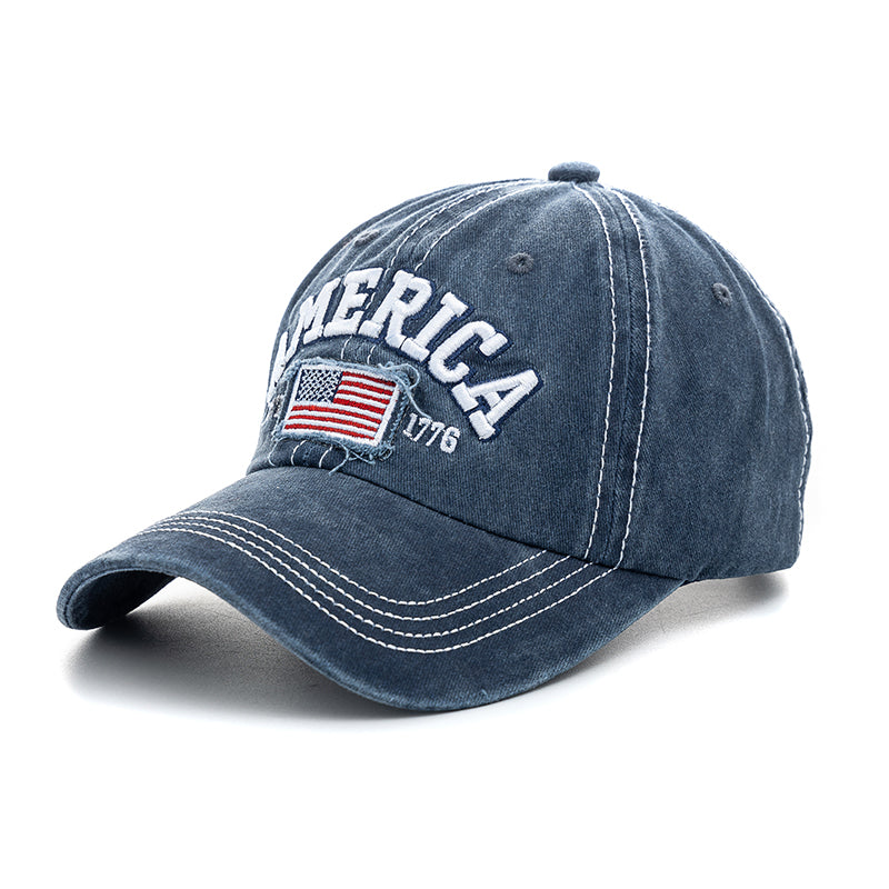 Washed Cotton American Flag Baseball Cap - Navy 