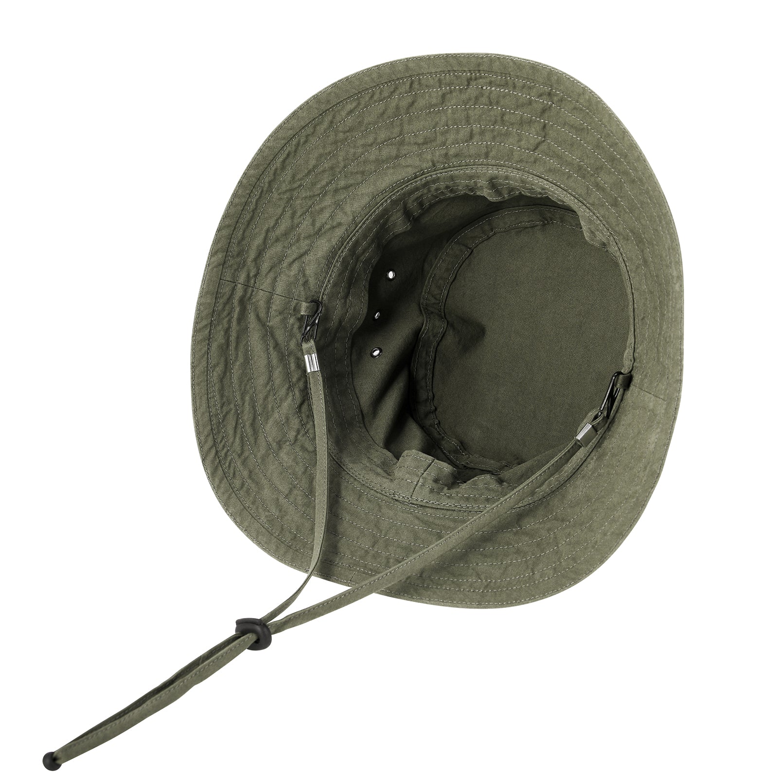 Washed Cotton Plain Bucket Hat with chin straps inside view