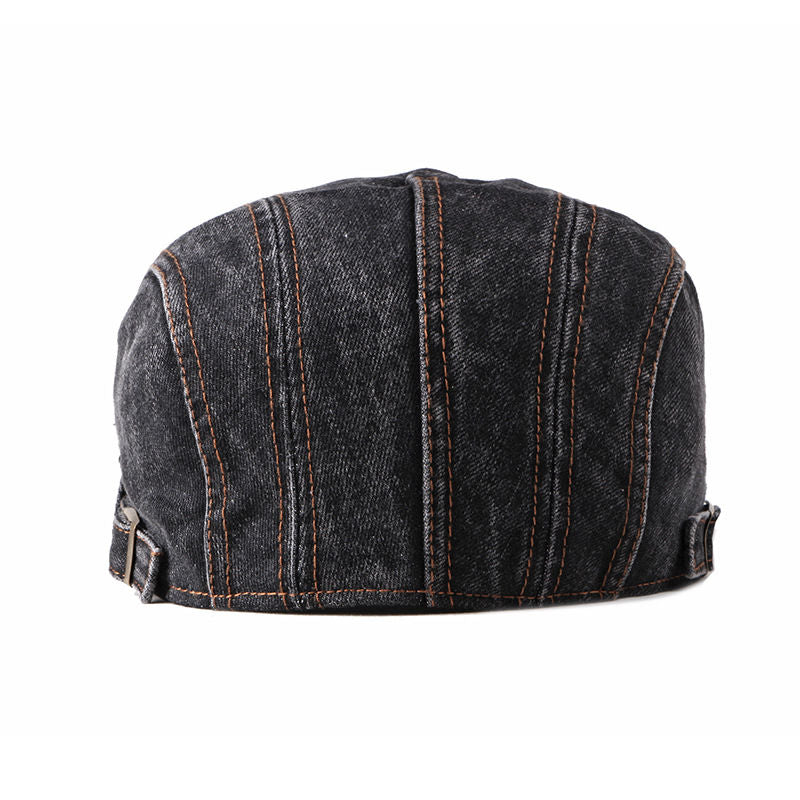 Washed Denim Flat Peaked Cap - Back