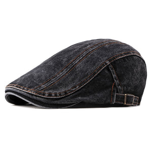 Washed Denim Flat Peaked Cap - Black 