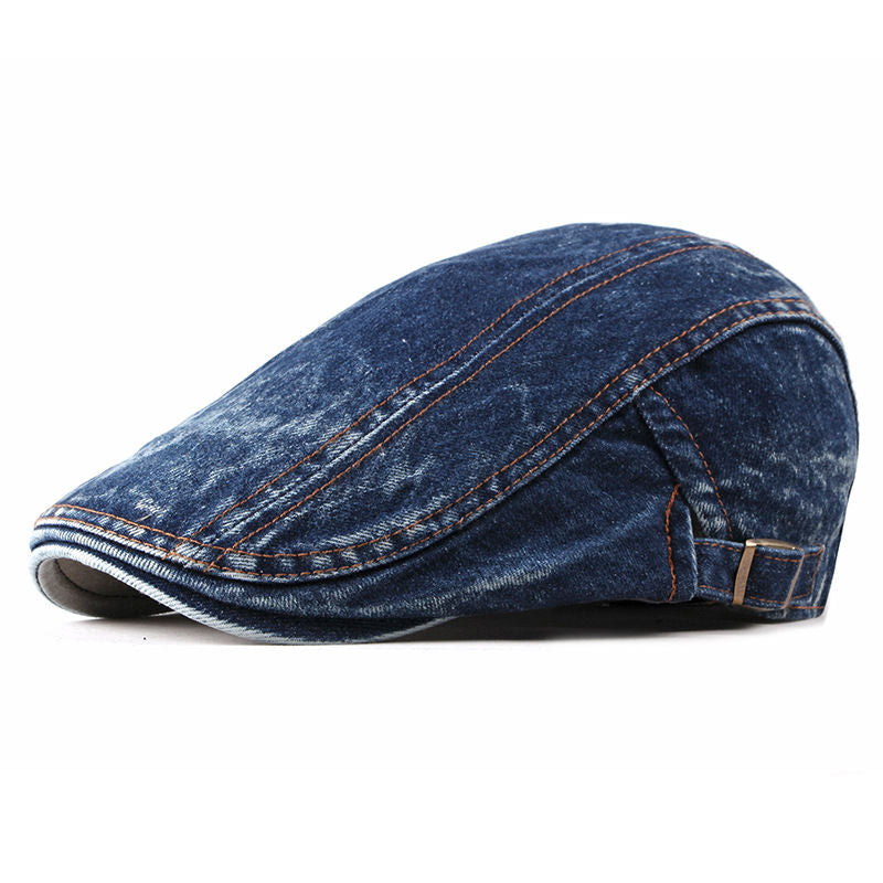 Washed Denim Flat Peaked Cap - Blue