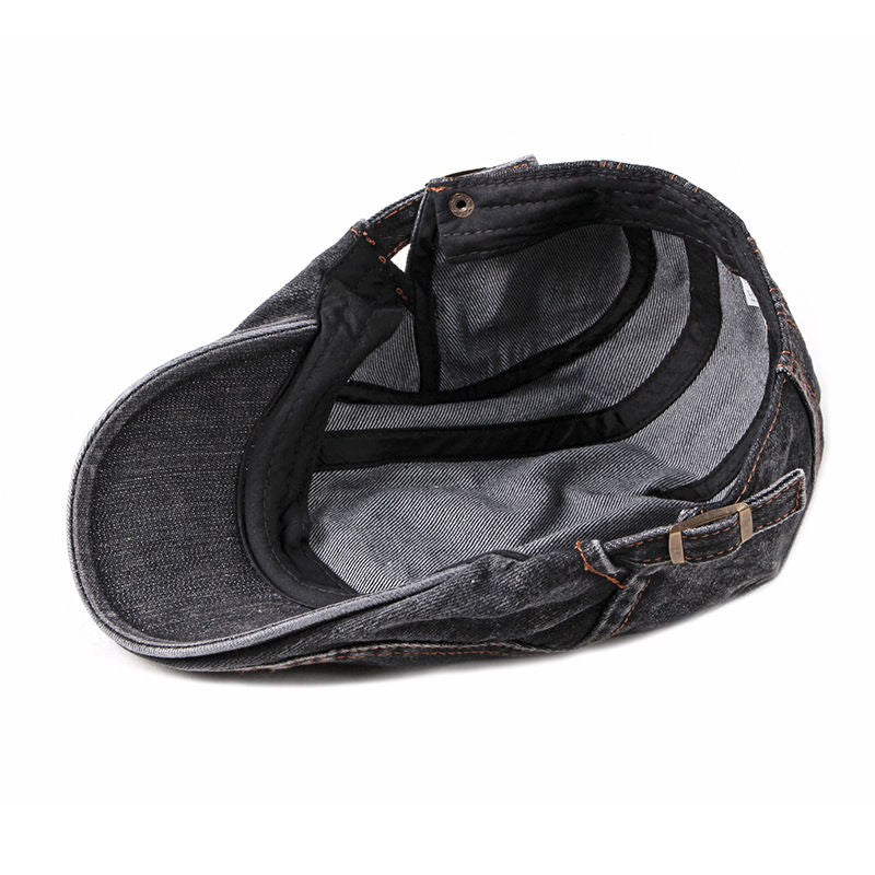 Washed Denim Flat Peaked Cap - Inside