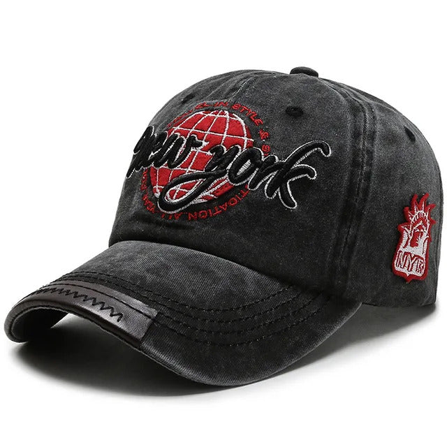 Washed "New York" Baseball Hat – Black 