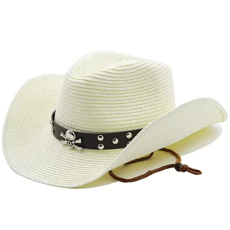Western Cowboy Hat with Skull Band - Milk