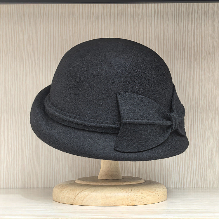 Women's Flapper Style Wool Cloche Hat - Winter Party Hat - Black 