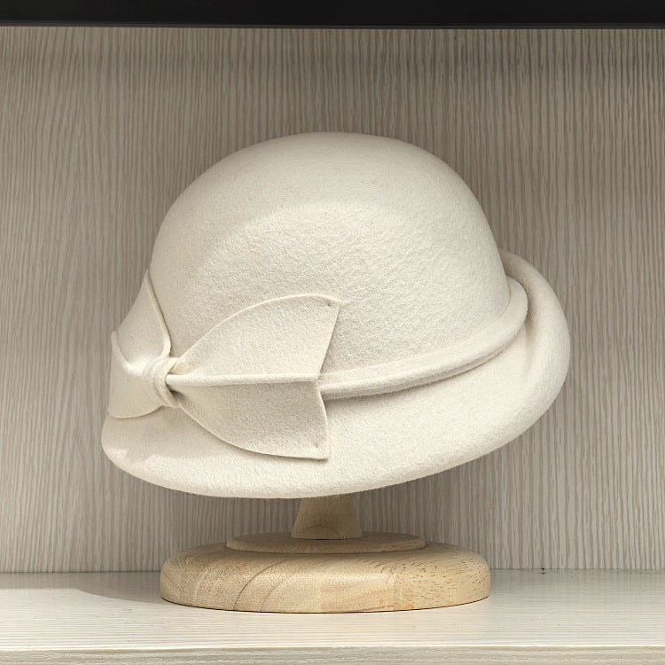 Women's Flapper Style Wool Cloche Hat - Winter Party Hat - White  