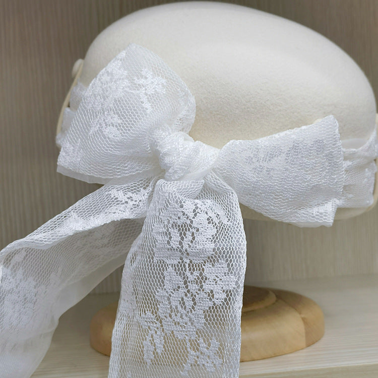 Women's Wool Visor Beret with Lace - Winter Newsboy Cap - Back 