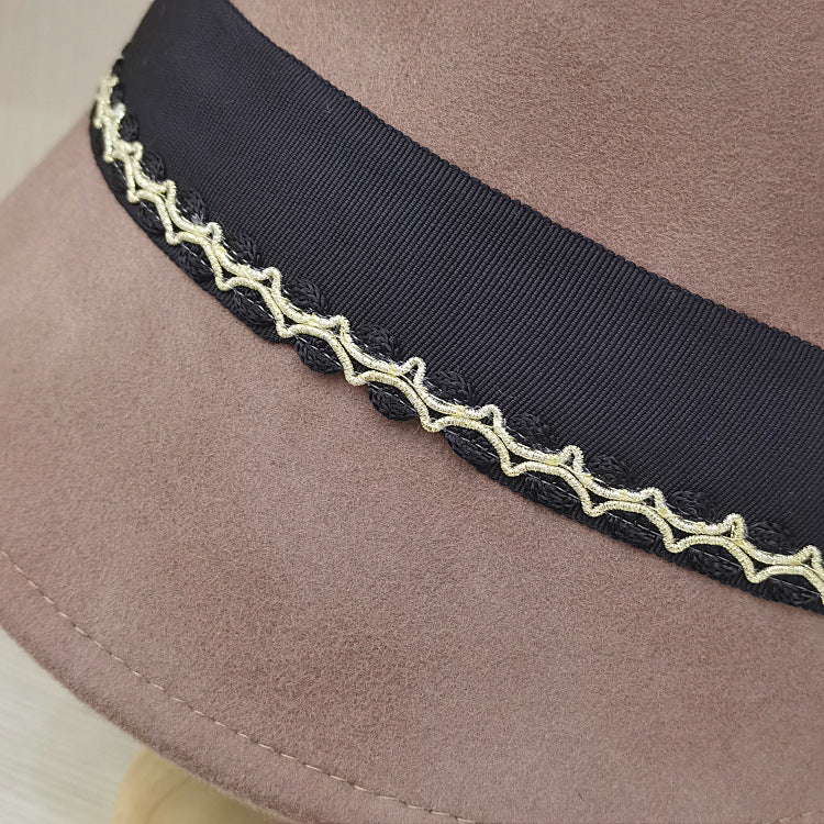 Women's Wool Wide Bow Cloche Hat - Vintage Style Asymmetrical Brim - Zoomed Picture 