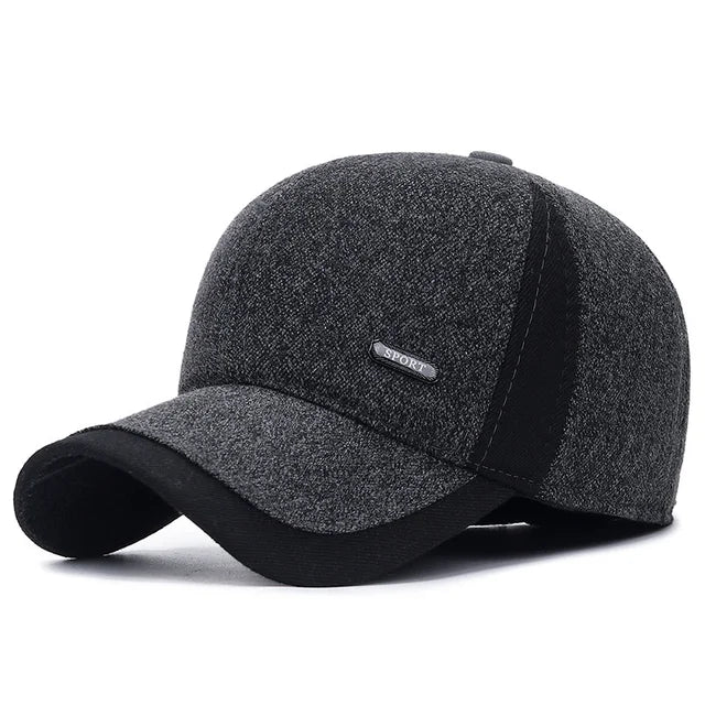 Wool Baseball Cap with Ear Flaps - Gray