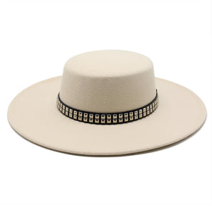 Wool Fedora Hat with Studded Band - Beige